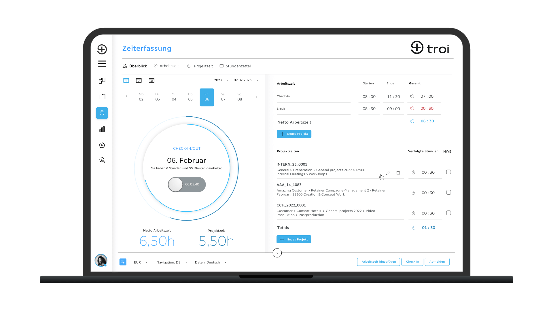Zeiterfassung Überblick Tagesansicht
